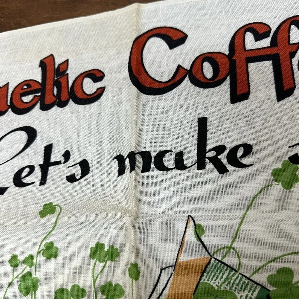 Vtg Irish Linen Tea Towel Gaelic Coffee Leprechaun Wall Hanging Made Ireland